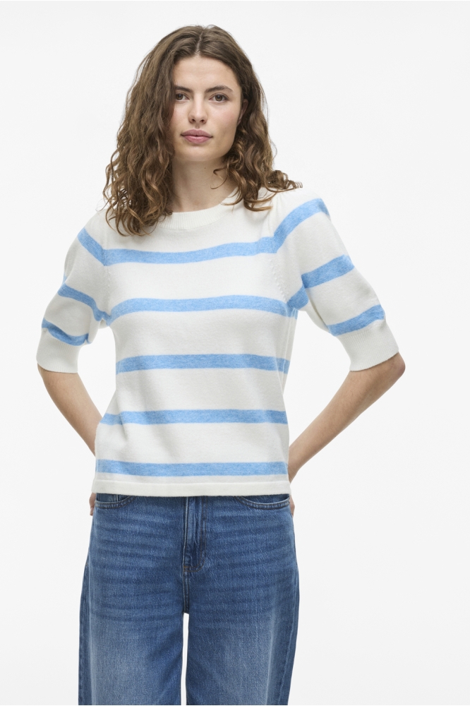 VIRIL 2/4 SLEEVE O-NECK STRIPE KNIT 14108479 WHITE ALYSSUM/BLISSFUL BLUE
